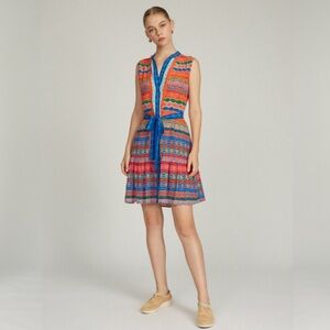 Saloni Tilly Silk Mini Dress Rainbow Spectrum Print 4 NWT Sleeveless Tie Waist